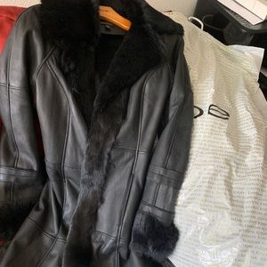 “bebe” Black leather/rabbit coat